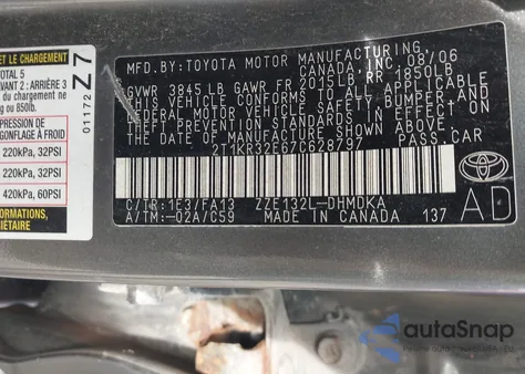 2007 Toyota Matrix Xr from USA, damaged, VIN 2T1KR32E67C628797